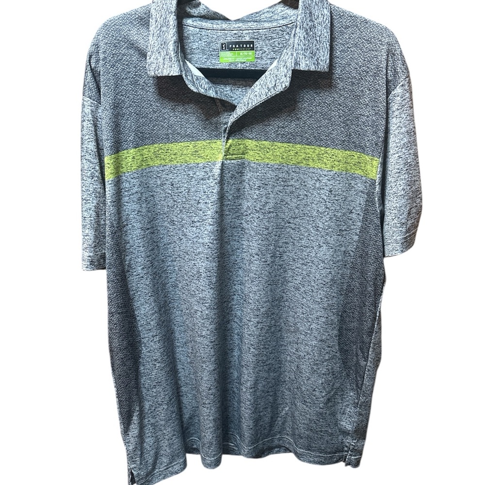 PGA Tour Gray Polo with Green Accent